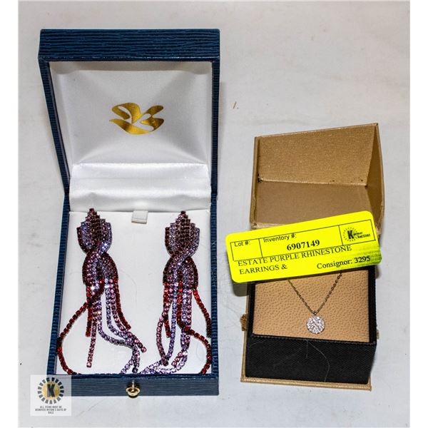 ESTATE PURPLE RHINESTONE EARRINGS &