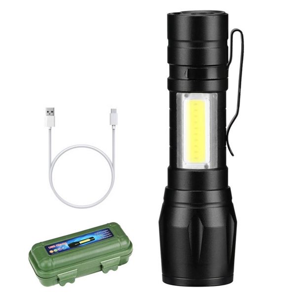 ALUMINIUM USB RECHARGEABLE COB SIDE ZOOMFLASHLIGHT