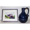 Image 1 : FRAMED WATER COLOUR + 10"T HOSLEY POTTERIES