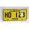 Image 1 : 1958 ALBERTA LICENCE PLATE