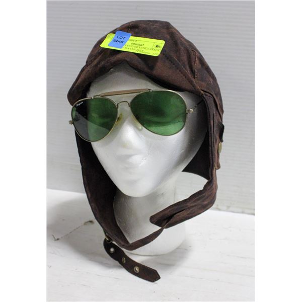 VINTAGE AVIATOR SUNGLASSES & HAT WITH MANNEQUIN