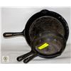 3 CAST IRON FRY PANS TOGETHER-ESTATE