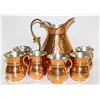 Image 1 : VINTAGE HAMMERED COPPER PITCHER AND MUGS