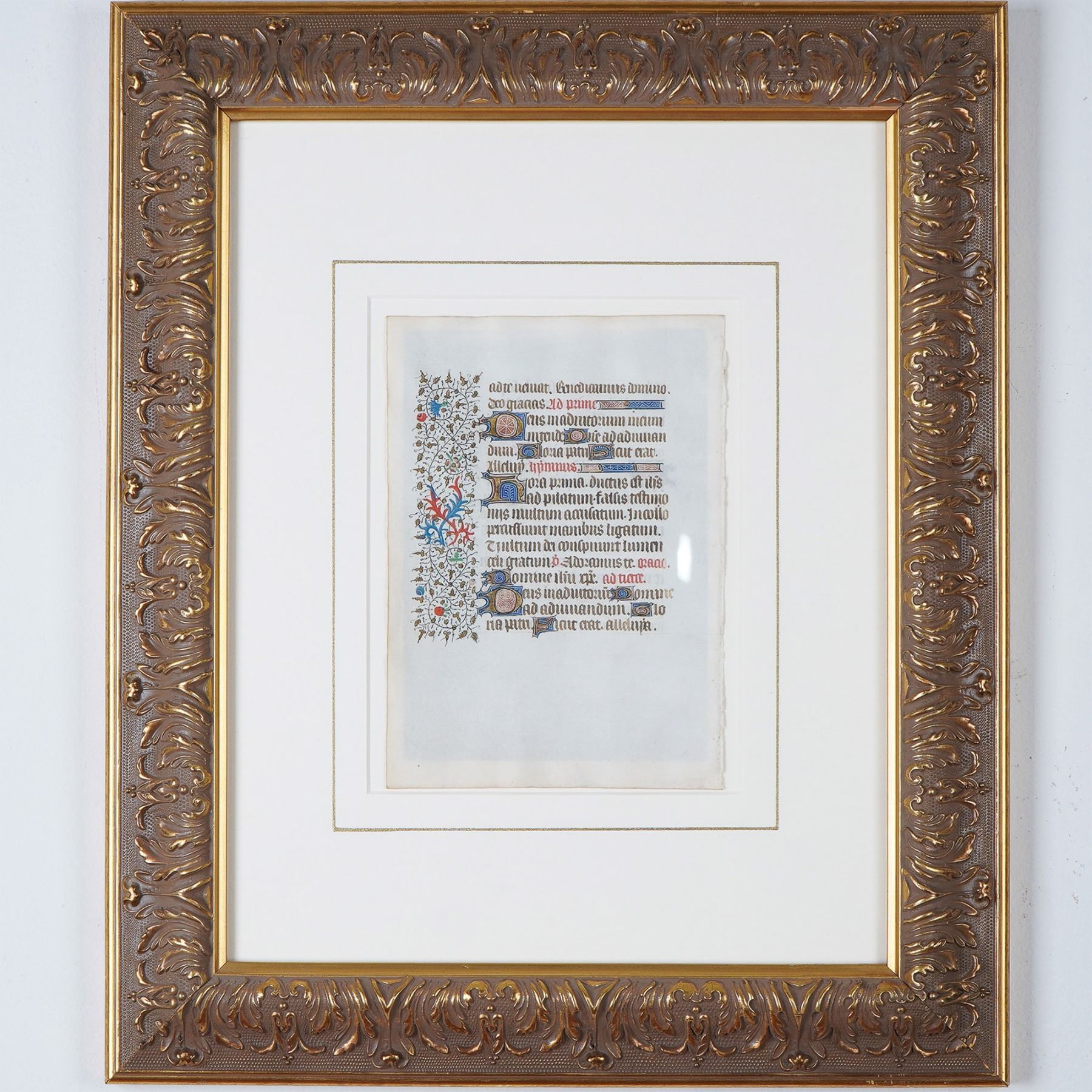 Medieval Book of Hours Leaf, Illuminated Manuscript on Vellum, Double-Sided