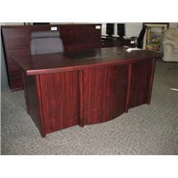 Mahogany Bowfront Inlay Executive Desk