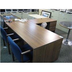 Oak L-shape Double Pedestal Desk