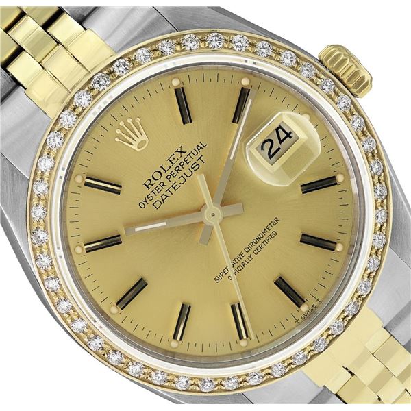 Rolex Mens 36MM 2Tone 18K Gold Diamond Bezel Datejust With Rolex Box