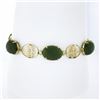 Image 1 : Vintage 14k Yellow Gold Oval Jade Chinese Open Work Symbol Letters Link Bracelet