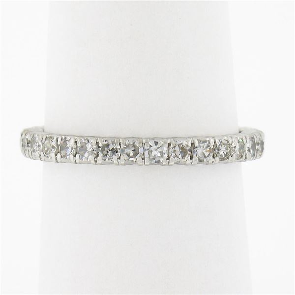 Antique Platinum 0.80 ctw Pave Old Cut Diamond Eternity Stack Wedding Band Ring