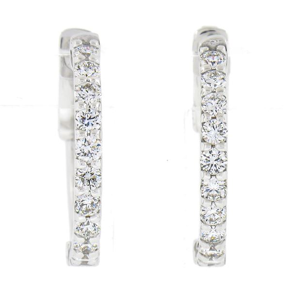 NEW Classic 14k White Gold 0.60 ctw 20 Round Diamond 18.5mm Huggie Hoop Earrings