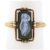 Image 1 : Antique 10k Gold Bezel Rectangular Carved Hard Stone w/ Open Frame Cameo Ring