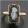 Image 2 : Antique 10k Gold Bezel Rectangular Carved Hard Stone w/ Open Frame Cameo Ring