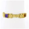Image 2 : 18K Gold & Bezel Set Multi Color Cabochon Gemstone Scroll Grooved Link Bracelet