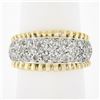 Image 1 : Estate 14K Two Tone Gold 1.0 ctw Round Pave Set Diamond Grooved Wide Band Ring