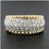 Image 2 : Estate 14K Two Tone Gold 1.0 ctw Round Pave Set Diamond Grooved Wide Band Ring
