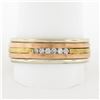 Image 1 : Vintage Mens 14k Multi Tone Gold 0.10 ctw Channel Set Diamond Grooved Band Ring
