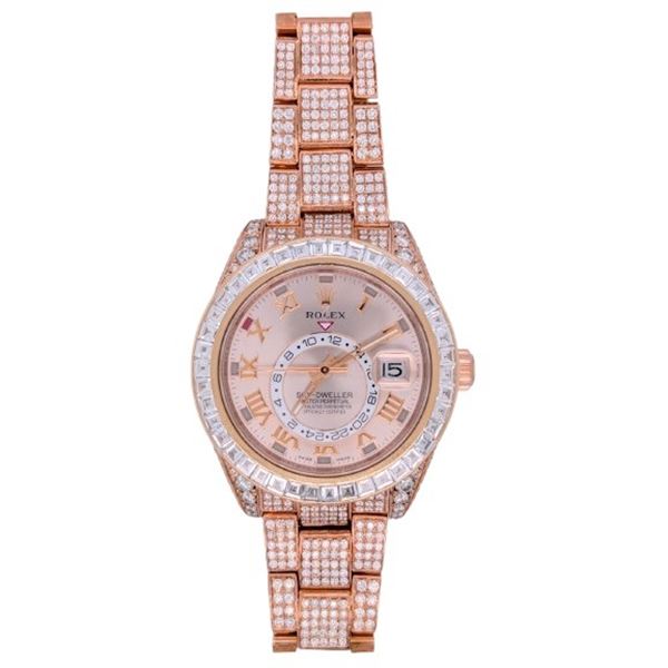 Rolex 18K Everose Gold Sky-Dweller with 23.80 ctw Custom Diamond Accents