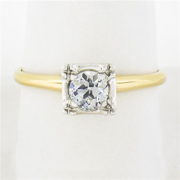 Vintage 14k TT Gold 0.56 ctw Old European Prong Diamond Solitaire Engagement Rin