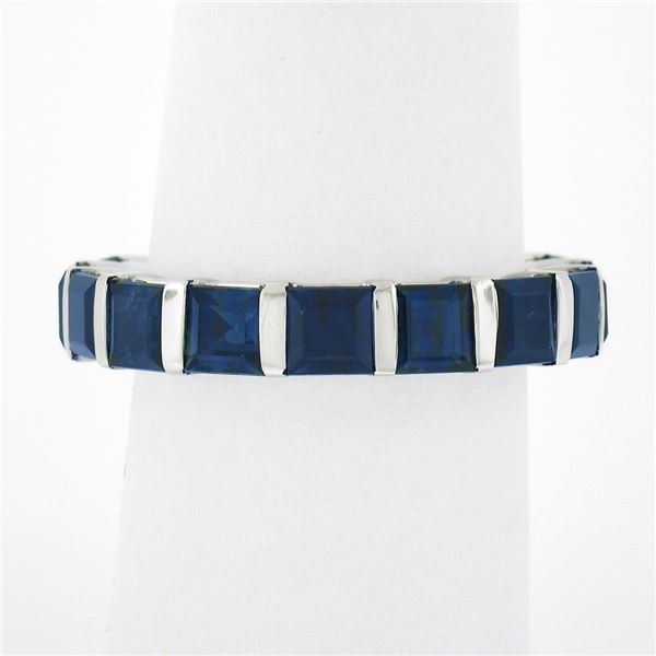 Unisex Platinum 5.61 ctw Square Step Cut Sapphire Bar Channel Eternity Band Ring
