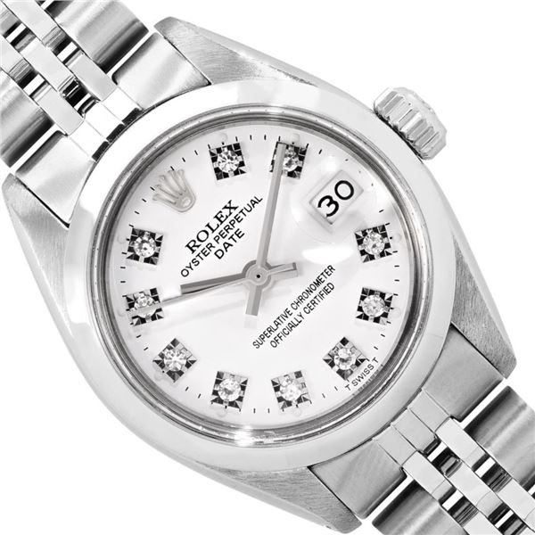 Rolex Ladies Stainless Steel White Diamond Dial Smooth Bezel Date Watch 26MM