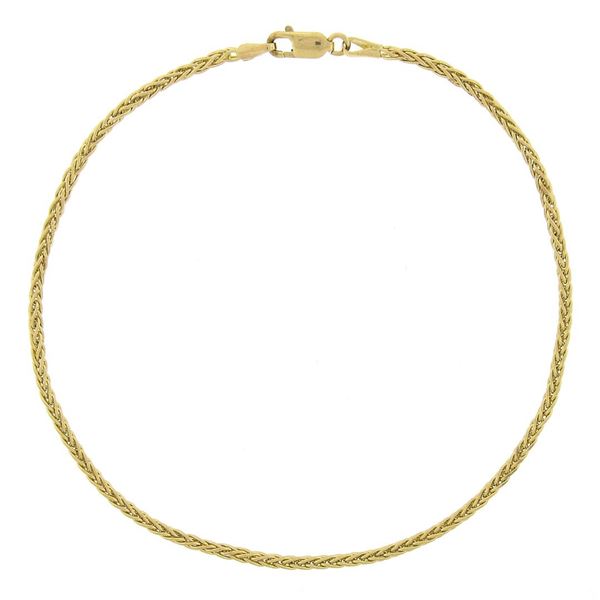 Italian 14k Gold 9.75" 2.2mm Polished Wheat Link Chain Ankle Bracelet Anklet