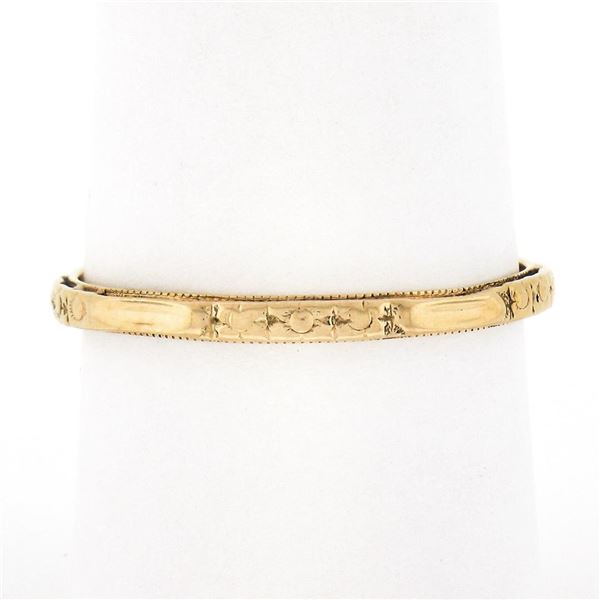 Antique Art Nouveau 14k Gold Floral Work Mil grain Sides Eternity Stack Band Rin