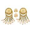 Image 5 : Vintage 18K Gold Angel Skin Coral Button & Rope Frame Round Bead Dangle Earrings