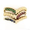 Image 1 : (3) 14K Yellow Gold 0.42 ctw Ruby Emerald & Sapphire Stackable V Band Rings