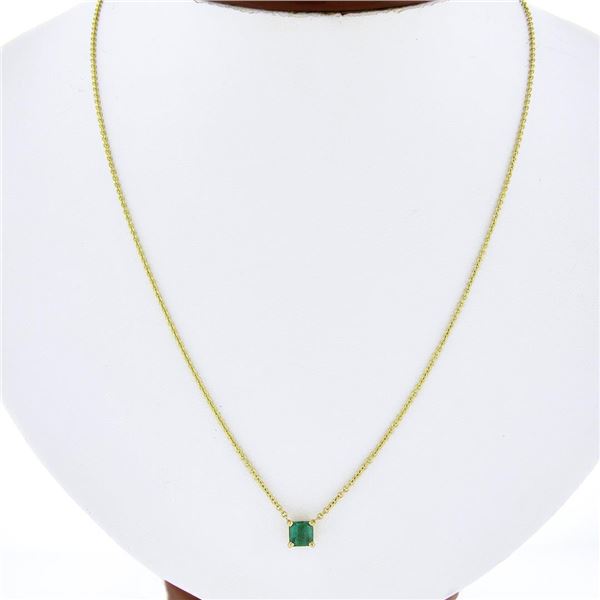 NEW 14K Gold 0.59 ctw Square Step Cut Emerald Petite Solitaire Pendant Necklace