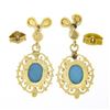 Image 4 : Vintage 14k Gold Oval Cabochon Blue Turquoise Open Textured Drop Dangle Earrings