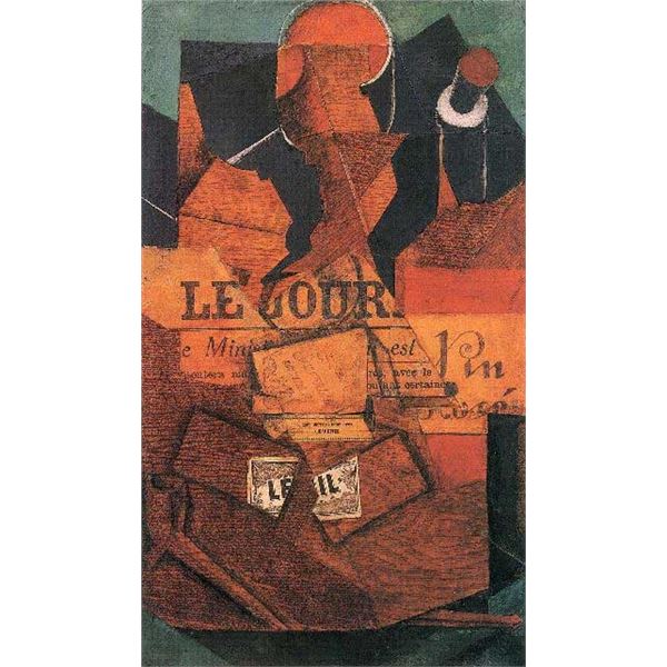 Juan Gris - Tobacco, Newspaper And Wine Bottle