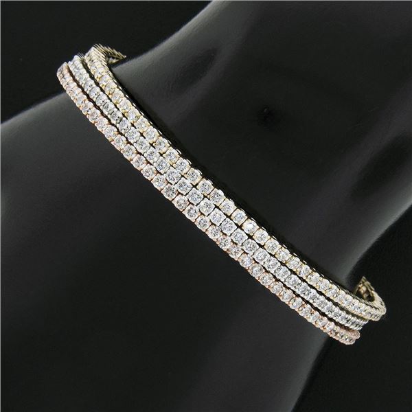 (3) NEW 14k Rose Yellow White Gold Diamond 6.5" Flexible Stack Bangle Bracelets