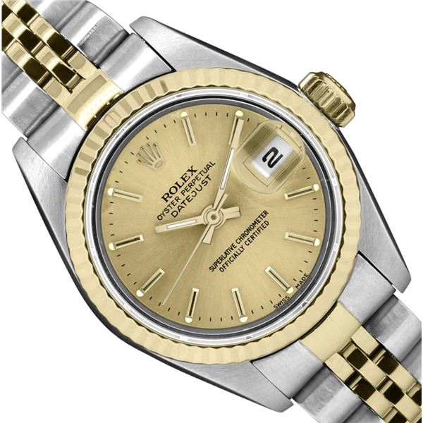 Rolex Ladies 18K Two Tone Gold And Steel Champagne Index Datejust With Rolex Box