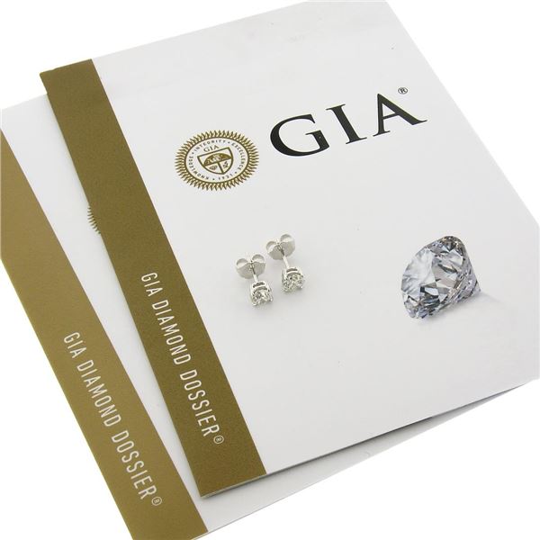 NEW Classic 14K White Gold 0.80 ctw GIA Round Brilliant Cut Diamond Stud Earring