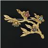 Image 2 : Vintage 18K Gold Ruby Emerald Sapphire & Turquoise Textured Branch Pin Brooch