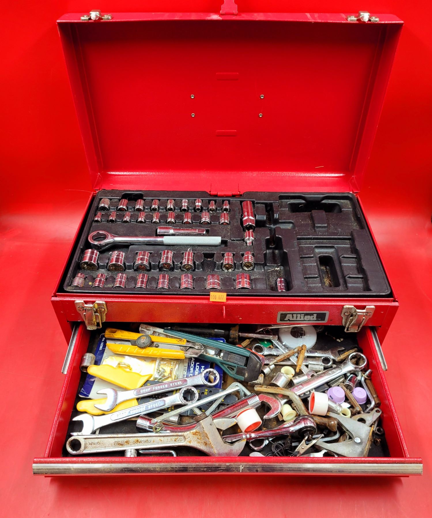 Allied Tool Box w/ Socket Set & Assorted Tools