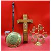 Brass Bed Warmer, Cross & Brass Tree Décor