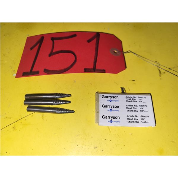 Lot(3) of GARRYSON Carbide Burr shank 1/4" for mild steel