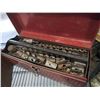 Image 2 : TOOL BOX WITH RIGHT ANGLE DRIL, AUGER DRILL BITS AND BOX OF CLAMPS AND SHOP HARDWARE