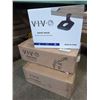 Image 1 : WHITE MECHANICAL ARM DUAL MONITOR DESK MOUNT, CLAMP ON MOUSE PAD AND KEYBOARD TRAY