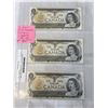 Image 1 : 3 MINT 1973 CANADIAN $1 BILLS IN SEQUENCE 990-992 LAST YEAR OF $1 BILL