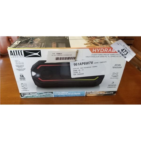 ALTEC LANSING HYDRABOOM WATERPROOF BLUETOOTH WIRELESS SPEAKER - RETAIL $199
