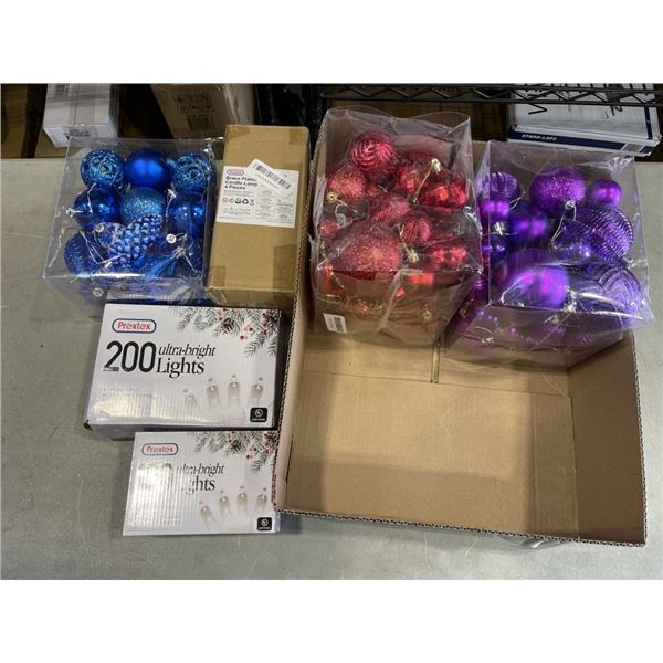 ASSORTED CHRISTMAS DECORATIONS AND LIGHTS