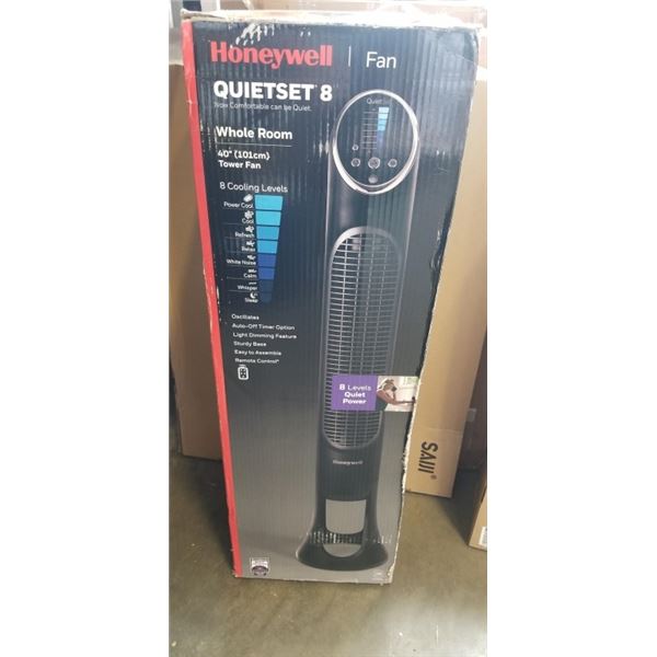 AS NEW HONEYWELL QUIETSET 8 TOWER FAN, COMPLETE AND WORKING