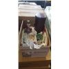 Image 1 : WOOD BOX WITH LI AND HANDLE, ROYAL WINTON CAKE PLATE, PAIR OF COBALT CANDLEHOLDERS AND ASSORTED ITEM