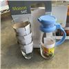 Image 2 : 2 BLUE AND 1 ORANGE OCEAN GLASSWARE MAISON SETS WITH GLASS PITCHER AND 4 GLASSES