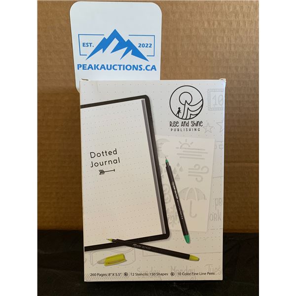 Rise And Shine Publishing Dotted Journal 260 Pages 8"x5.5" 12 Stencils 10 Colour Pens