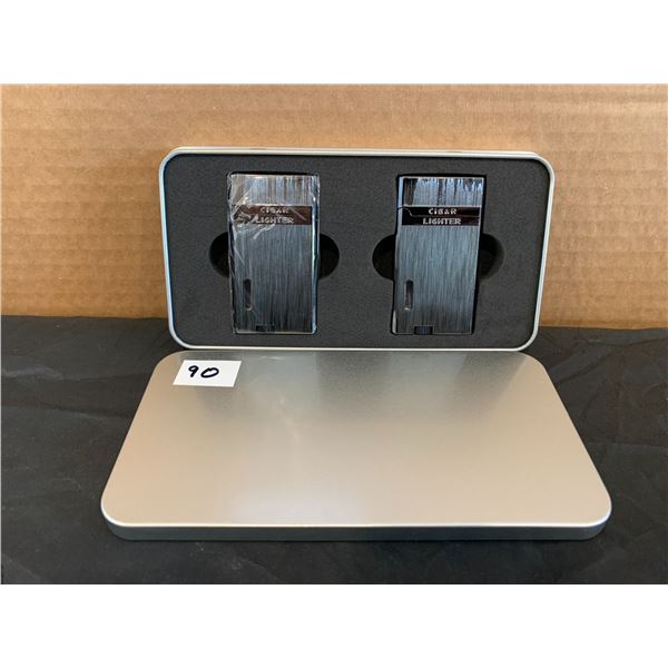 Set of 2 Cigar Lighter Set Butane Gray Colour