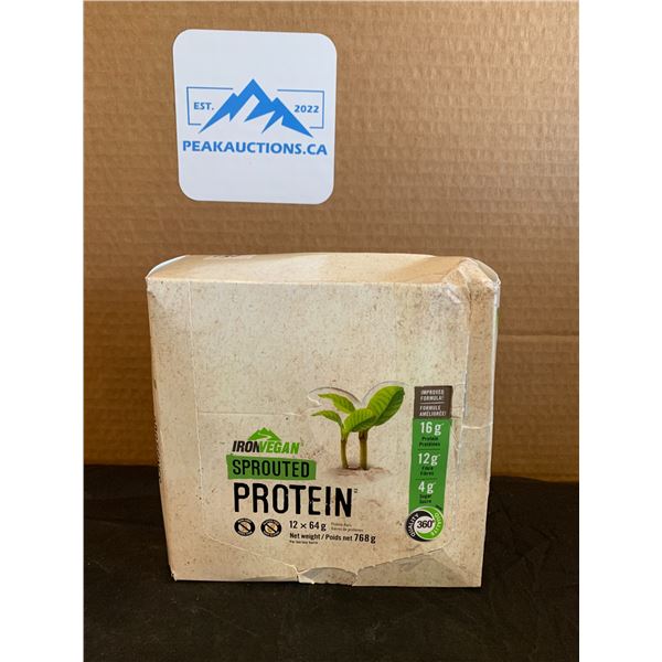 Iron Vegan Sprouted Protein Bars Peanut Butter 12 Bars BB 03/2026