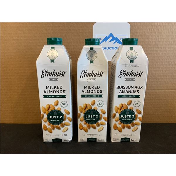 Lot of 3 Elmhurst Mikled Almonds Unsweetened 946ml BB Dec 31/2025
